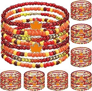 Set of 64 Fall Maple Leaf Beaded Bracelets for Thanksgiving