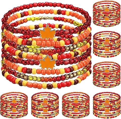 Set of 64 Fall Maple Leaf Beaded Bracelets for Thanksgiving