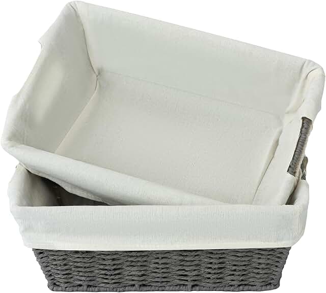 Set of 2 Wicker Storage Baskets with Washable Liners