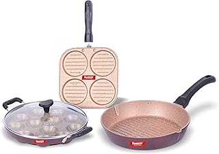 Nonstick Granite Kitchen Set with Snack Maker, Appam Patra, and Grill Pan