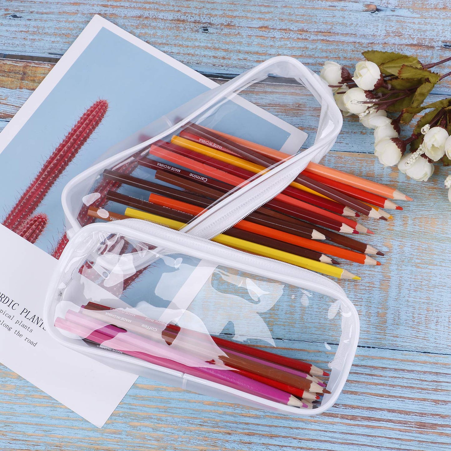 8-piece clear PVC pencil and makeup pouches
