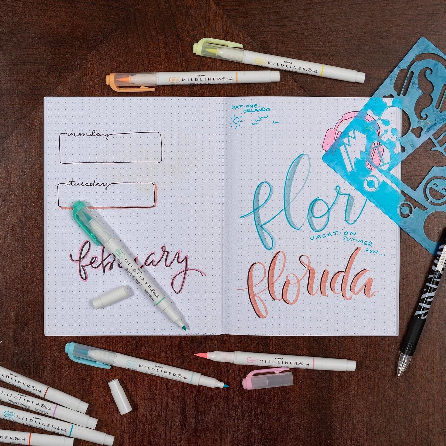 Double-Ended Brush and Fine Tip Markers, 10 Colors