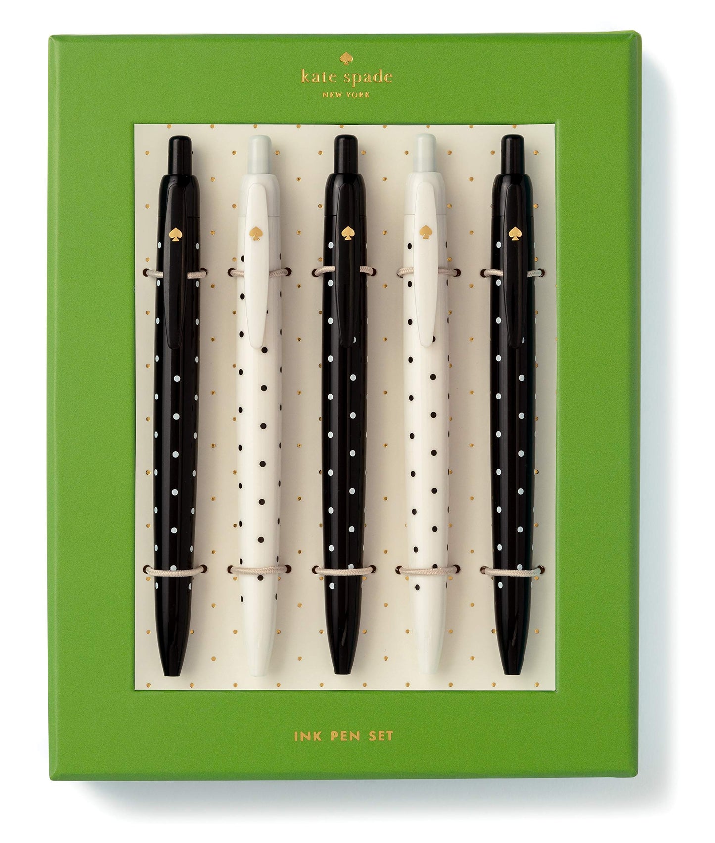 Set of 5 black ink polka dot retractable pens