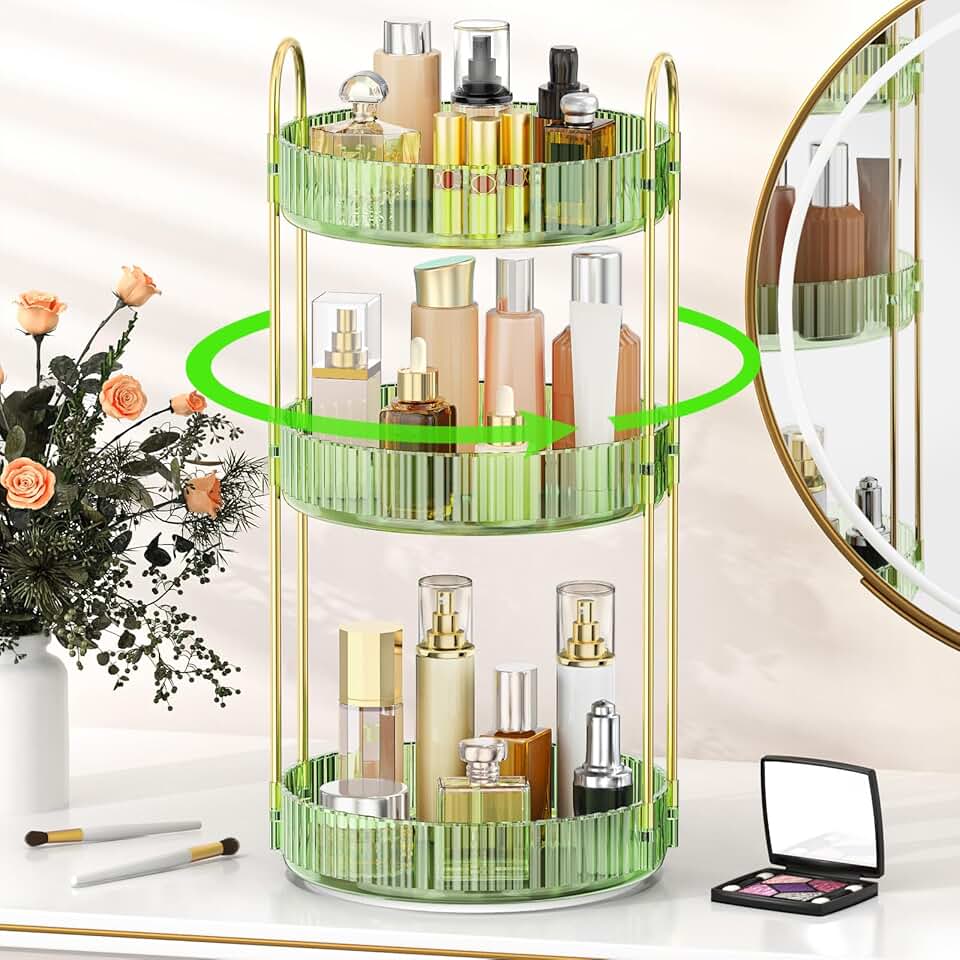 360° Rotating Makeup and Perfume Organizer with 3 Tiers
