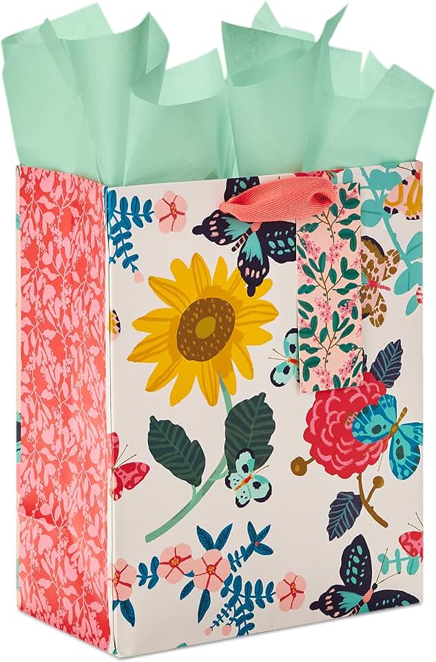 9-inch Bright Flower Gift Bag with Tissue Paper
