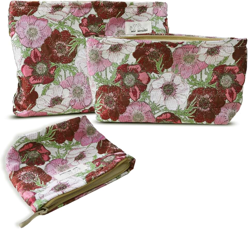 Set of 3 floral makeup and toiletry bags