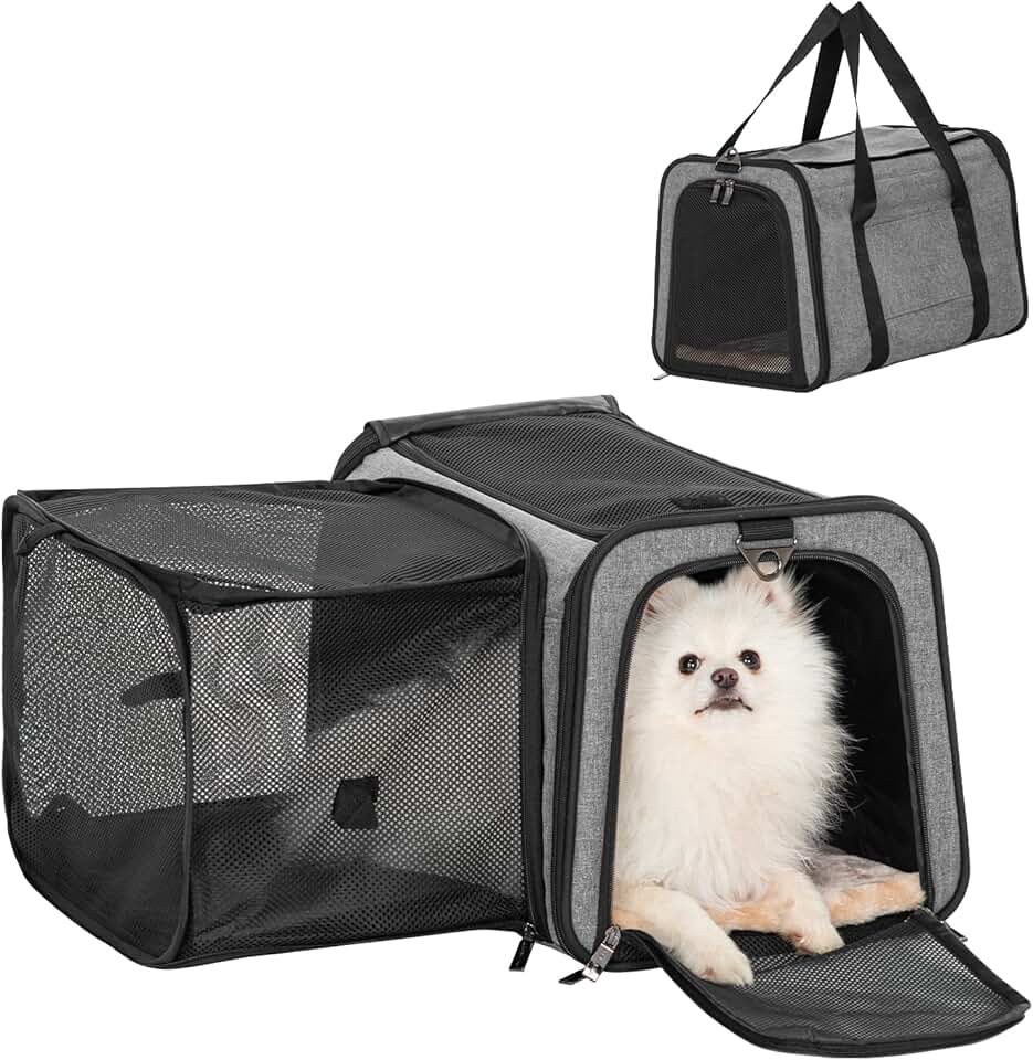 Expandable soft pet carrier for cats and puppies
