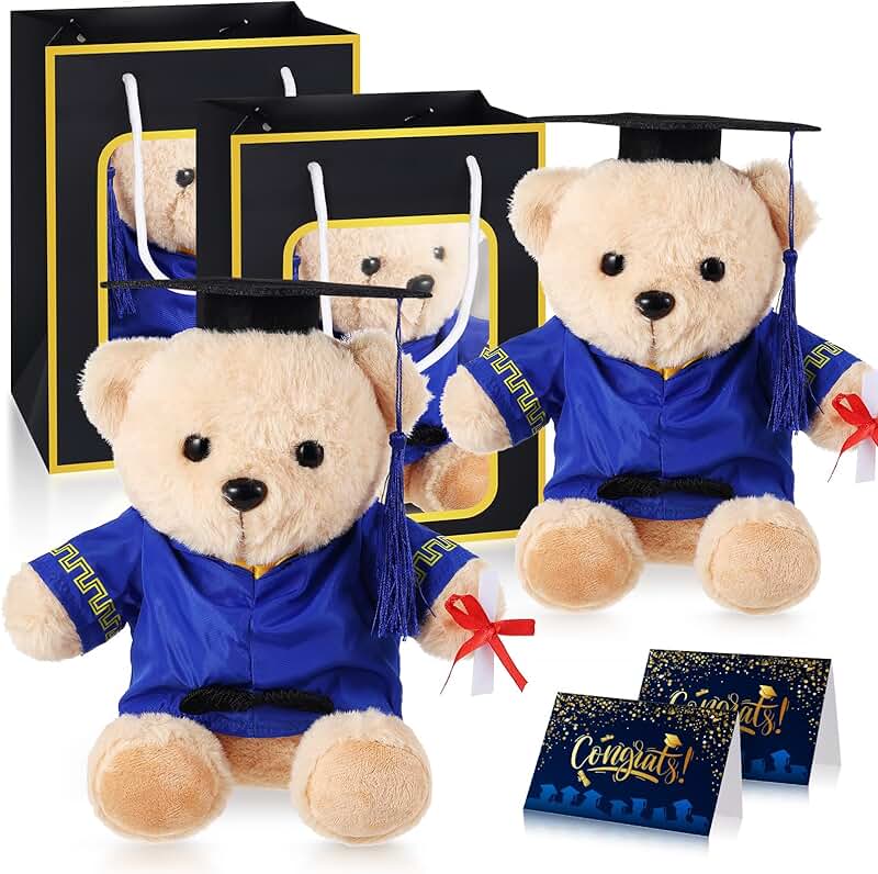 Blue Graduation Teddy Bear with Cap and Gown Set