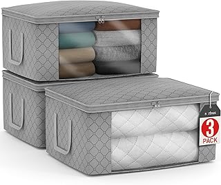 Medium foldable clothes storage bags with clear window, lids, and handles (set of 3)