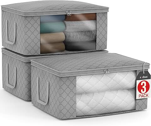 Medium foldable clothes storage bags with clear window, lids, and handles (set of 3)