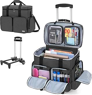 Rolling teacher tote bag with padded laptop compartment