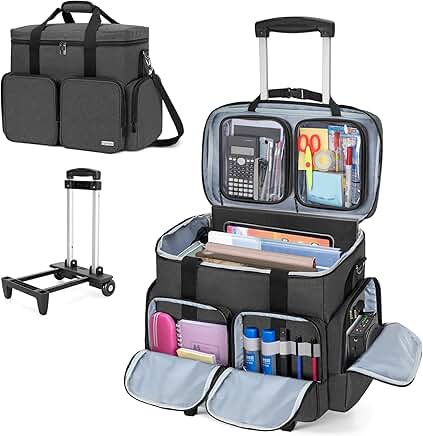 Rolling teacher tote bag with padded laptop compartment