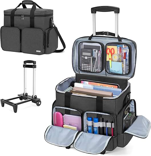 Rolling teacher tote bag with padded laptop compartment
