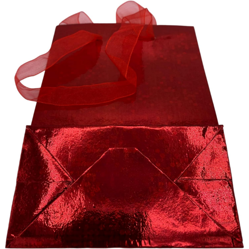 MODAIO-Gift Bags Small Size – Reusable Gift Bags With Handles Stunning Colors - Perfect As Goodie Bags, Birthday Gift Bags, Party Favor Bags– 4"W x 3"D x 6"H Size-1/count (Red-Sparkling)