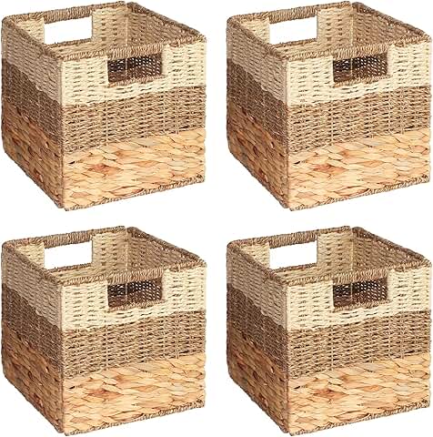 Set of four woven storage baskets with handles
