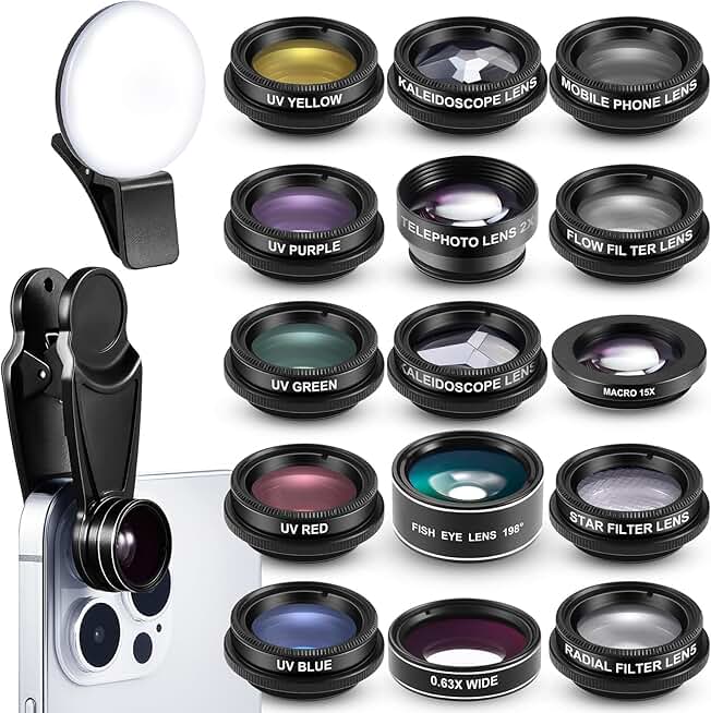 16-in-1 Phone Camera Lens Kit with Selfie Light