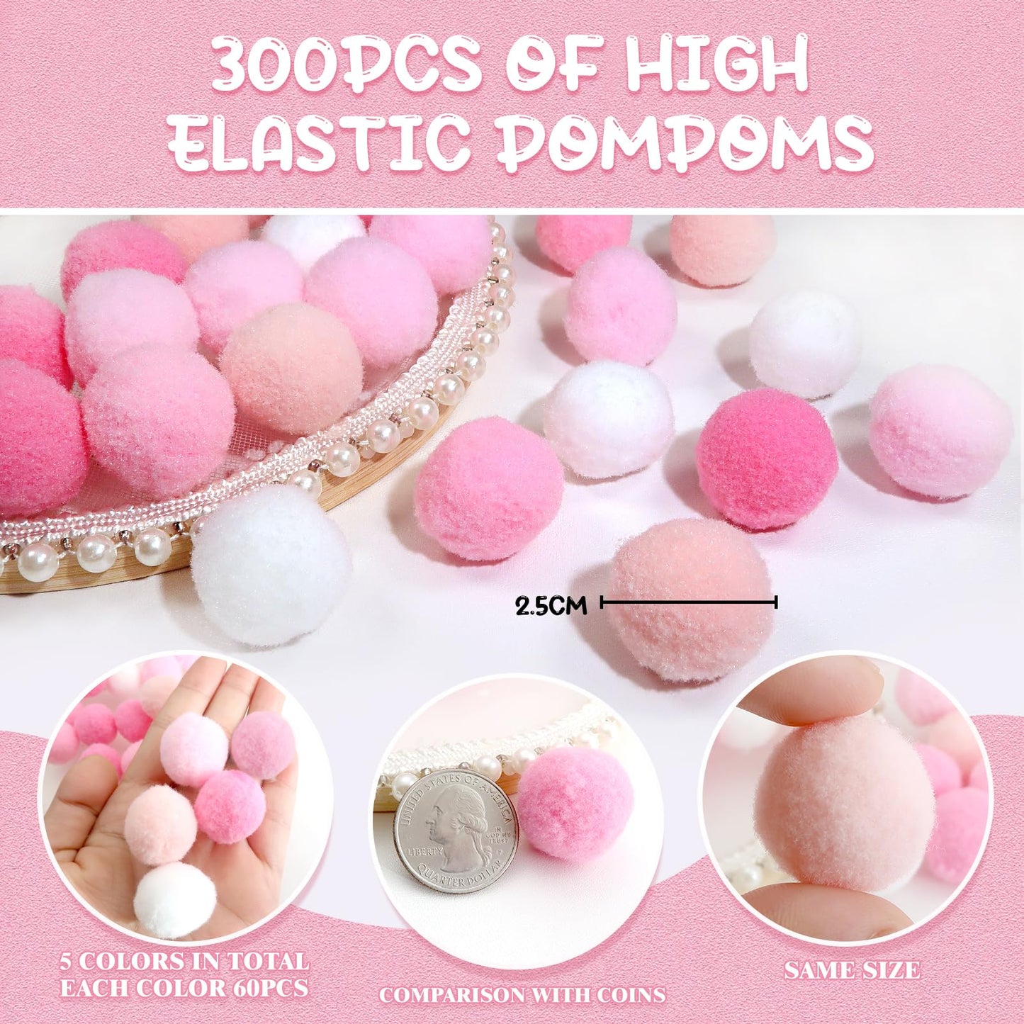 300 Large Multicolor Pom Poms for DIY Crafts