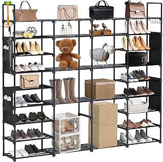 Free-Standing Shoe Rack with Hooks and Pockets