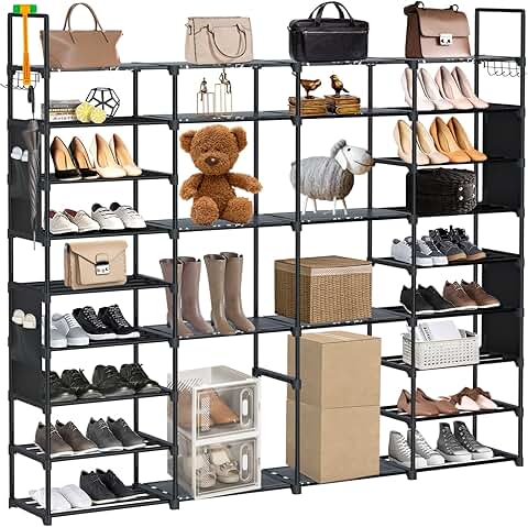 Free-Standing Shoe Rack with Hooks and Pockets
