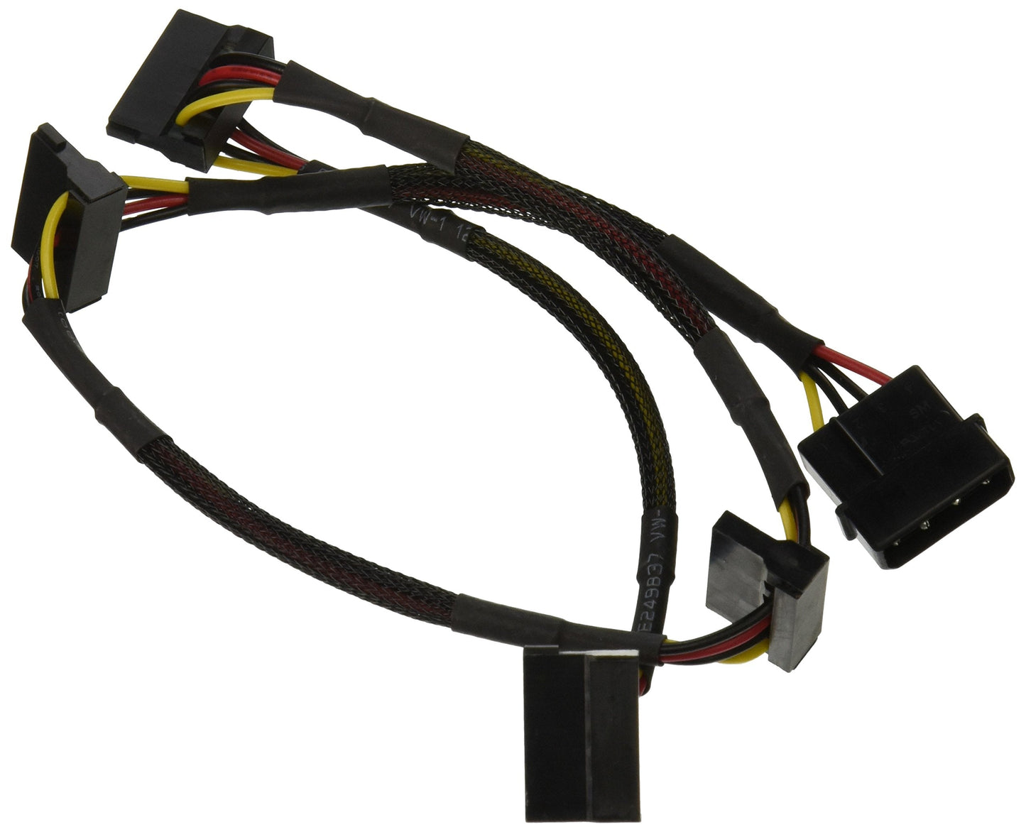 Data Cable - 2 Feet - 4-pin MOLEX Male to 4X 15-pin SATA II Female Power Cable (Net Jacket)