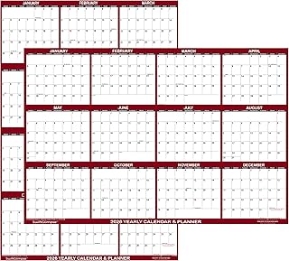 Large 2026 Wall Calendar, Erasable, Reversible, Maroon