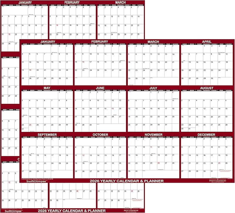 Large 24x36 Erasable Wall Calendar for 2026