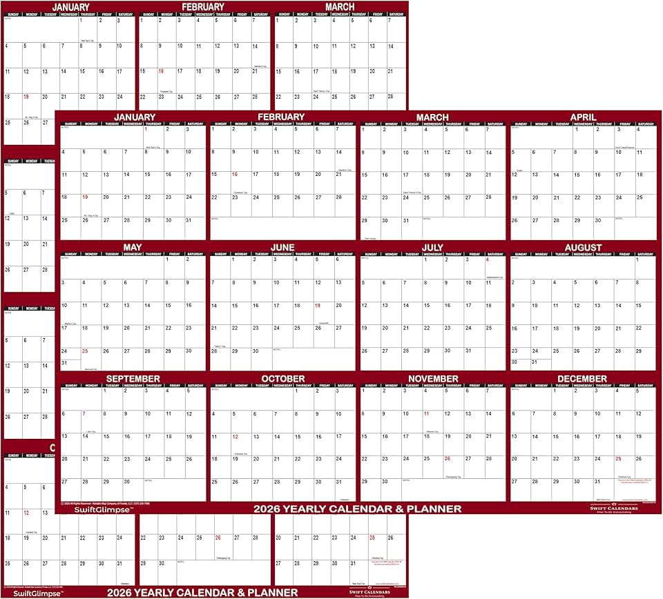 Large 24x36 Erasable Wall Calendar for 2026