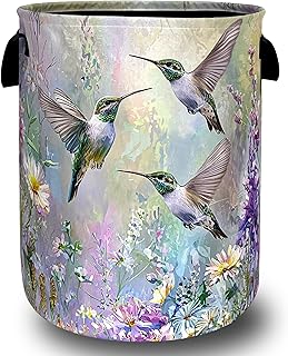 Colorful Floral Hummingbird Laundry Basket with Handle