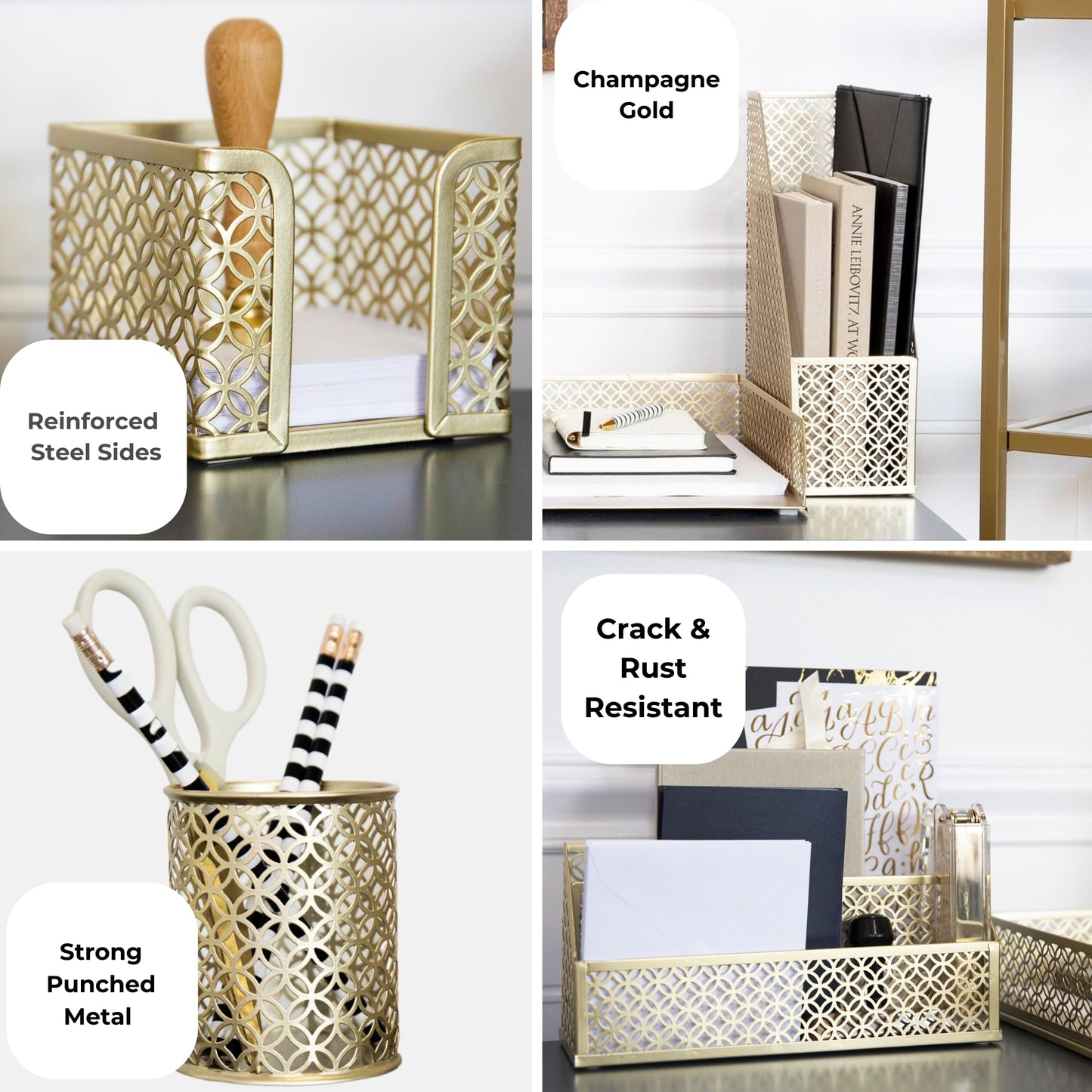 Pink Gold Desk Organizer Set with Mail Sorter and Accessories