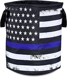 Blue Line Flag Laundry Basket, Foldable Oxford Cloth, 17.7x13.7 Inch