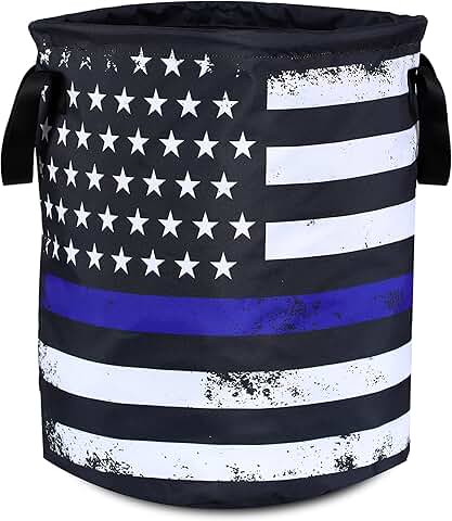 Blue Line Flag Laundry Basket, Foldable Oxford Cloth, 17.7x13.7 Inch