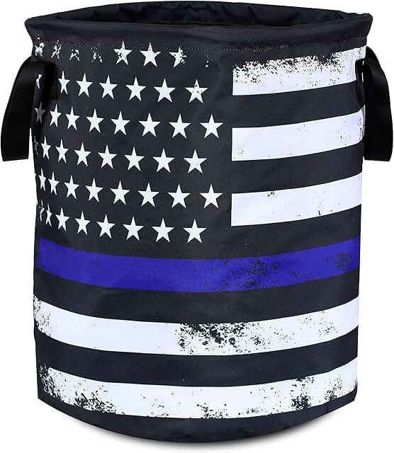 Blue Line Flag Laundry Basket, Foldable Oxford Cloth, 17.7x13.7 Inch