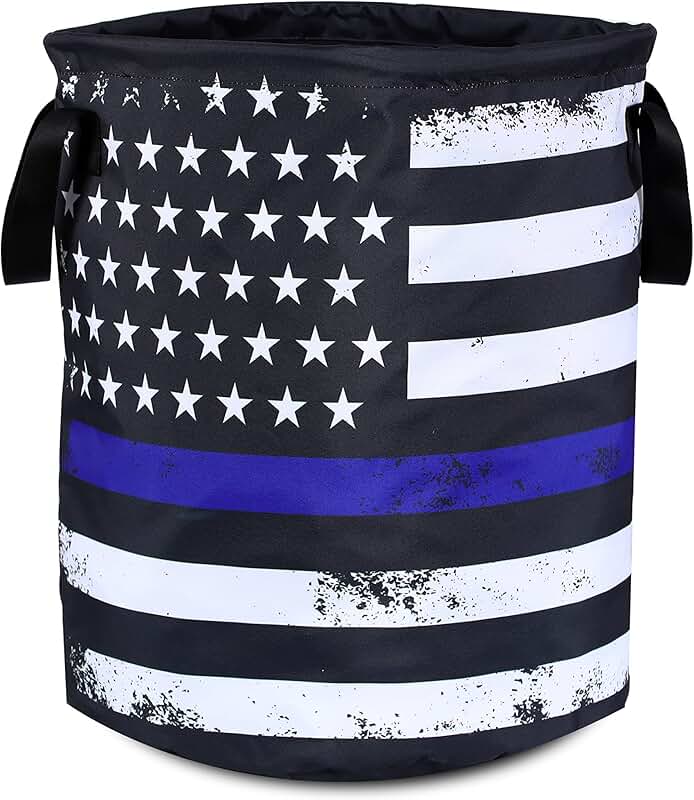 Blue Line Flag Laundry Basket, Foldable Oxford Cloth, 17.7x13.7 Inch