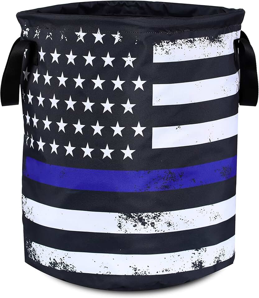 Blue Line Flag Laundry Basket, Foldable Oxford Cloth, 17.7x13.7 Inch