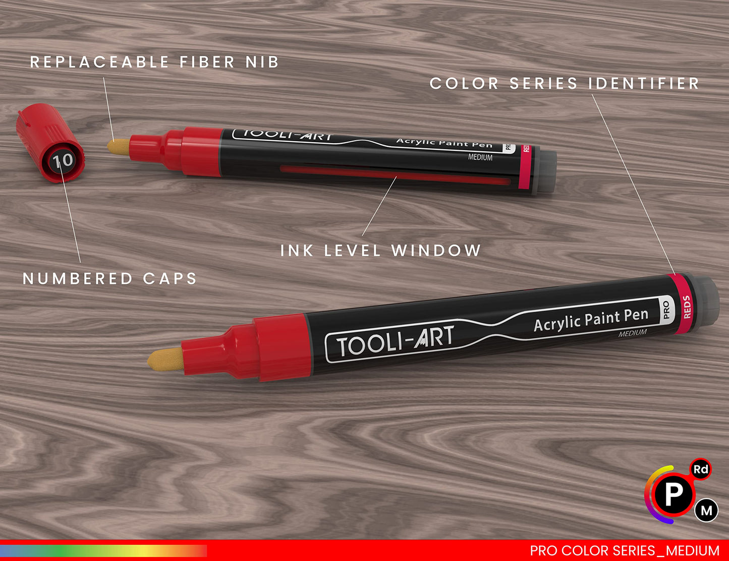 22 Acrylic Paint Markers Set 3mm Medium Tip Red Tones