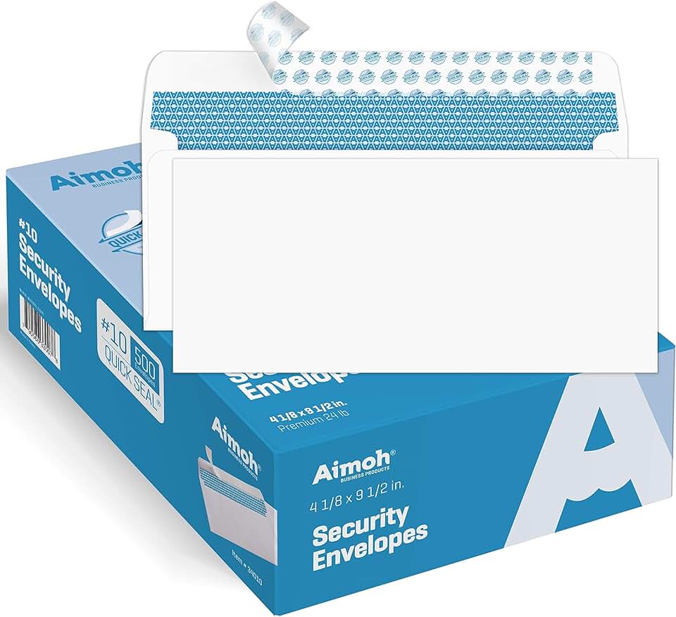 Security Self Seal Envelopes, 4-1/8 x 9-1/2", White, 500 Pack