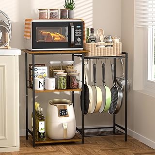 Rustic Brown Kitchen Storage Shelf with Pots Rack