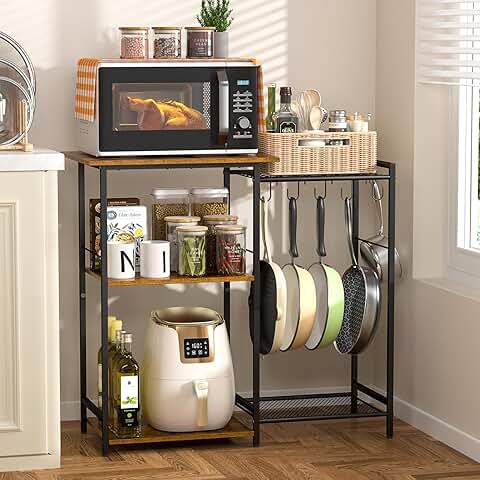 Rustic Brown Kitchen Storage Shelf with Pots Rack