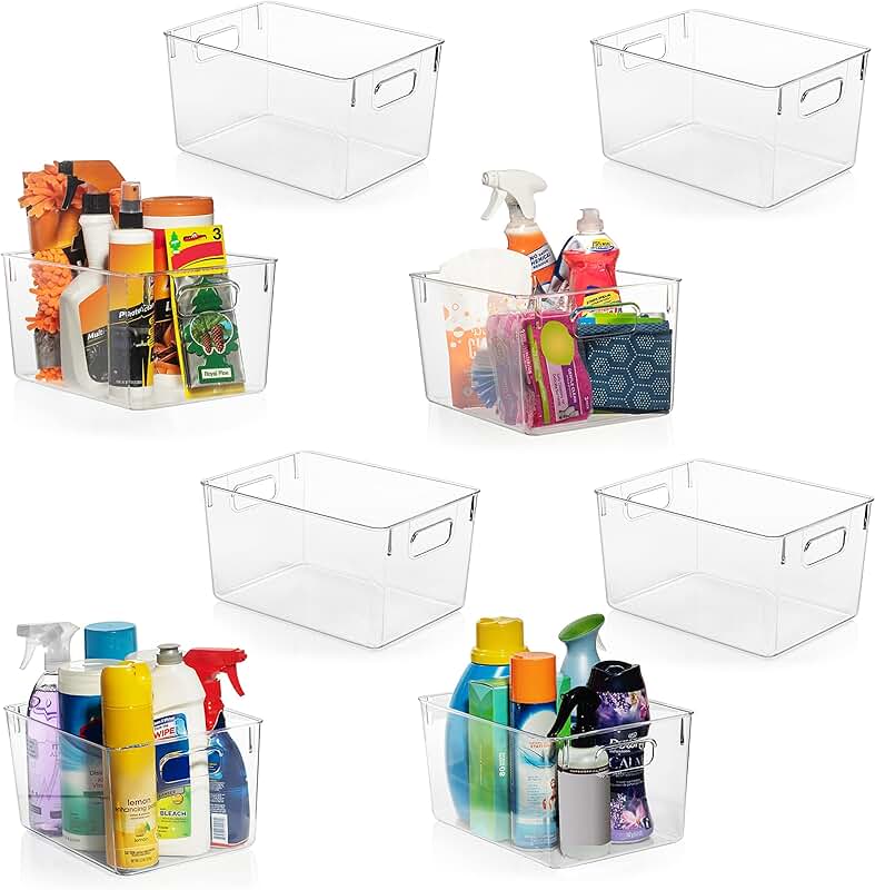 Set of 6 Small Gray Plastic Woven Storage Baskets with Lids