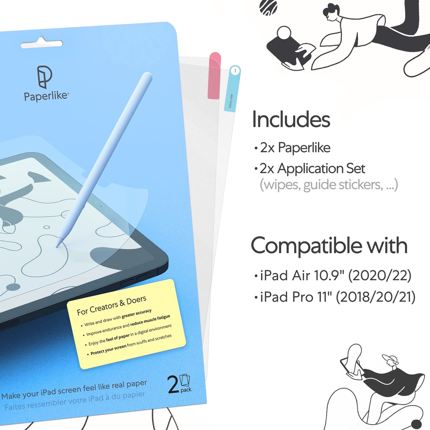(2 Pieces) for iPad Air 10.9 Inch & iPad Pro 11 Inch - Matte Screen Protector for Drawing, Writing, and Note-taking like on Paper
