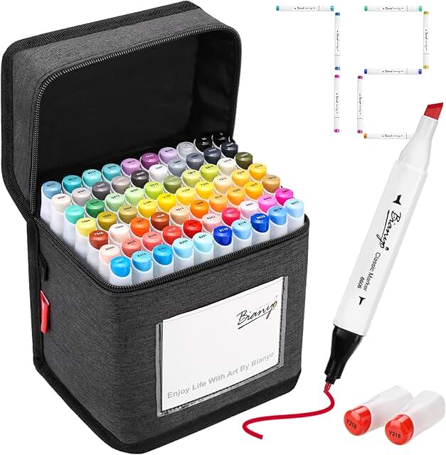72-Color Alcohol Marker Set with Dual Tips and Case