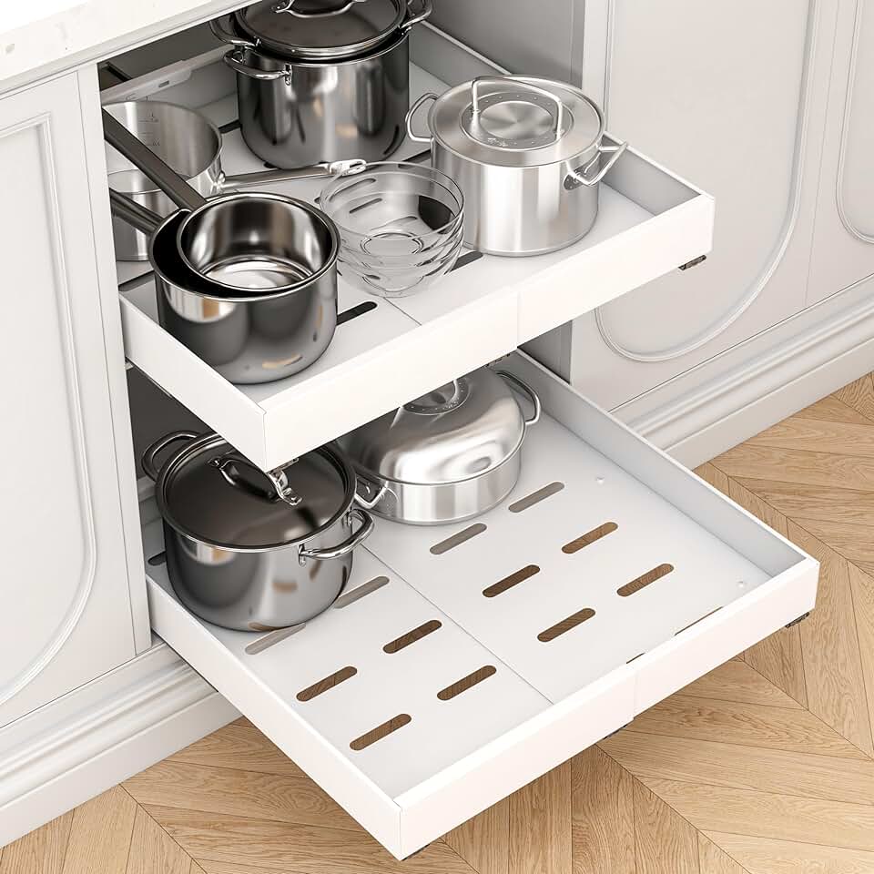 Expandable Pull-Out Cabinet Organizer with Three Drawers