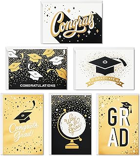Bulk Graduation Cards in Black and Gold, 36 Pieces