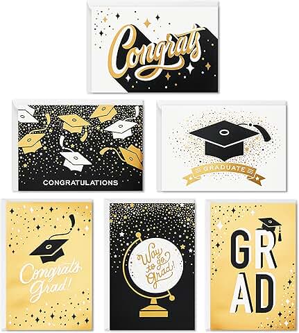 Bulk Graduation Cards in Black and Gold, 36 Pieces