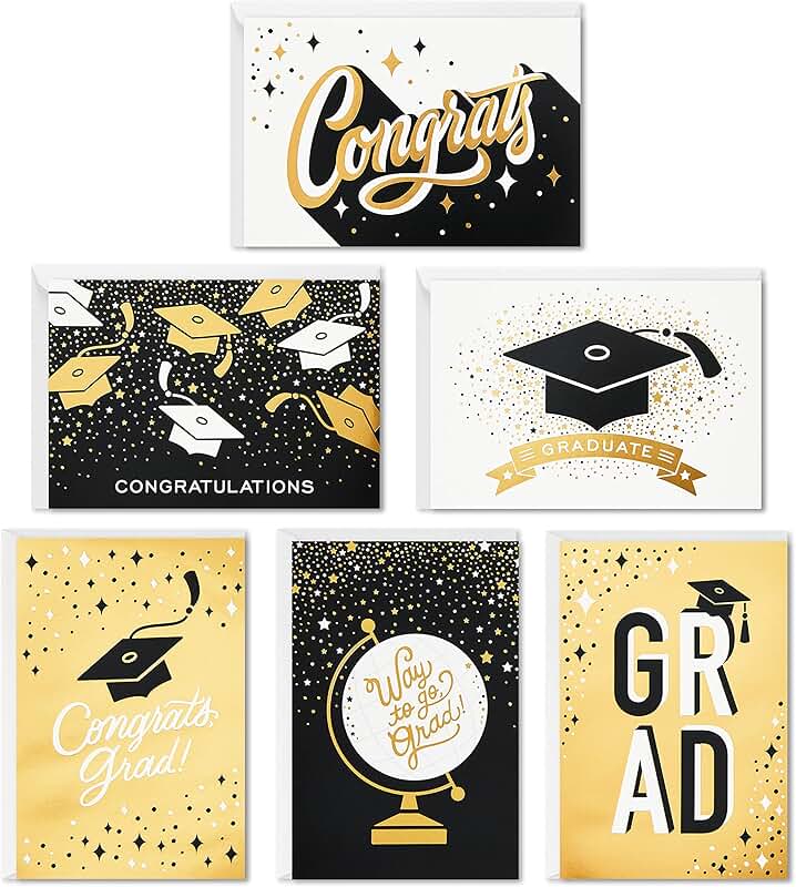 Bulk Graduation Cards in Black and Gold, 36 Pieces