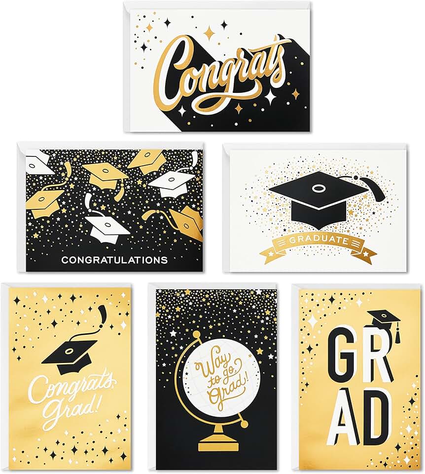 Bulk Graduation Cards in Black and Gold, 36 Pieces