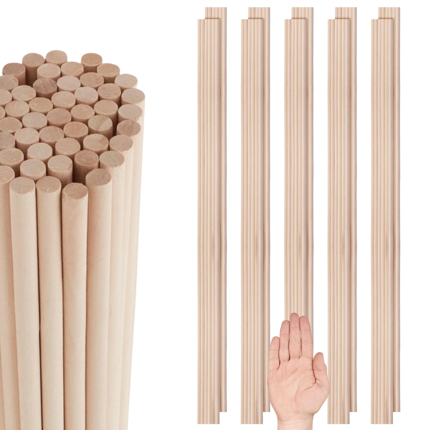 40 pcs 24 Inch 1/4 Inch Wooden Dowel Rods