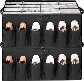2-Pack Shoe Organizer with Clear Cover and Adjustable Dividers