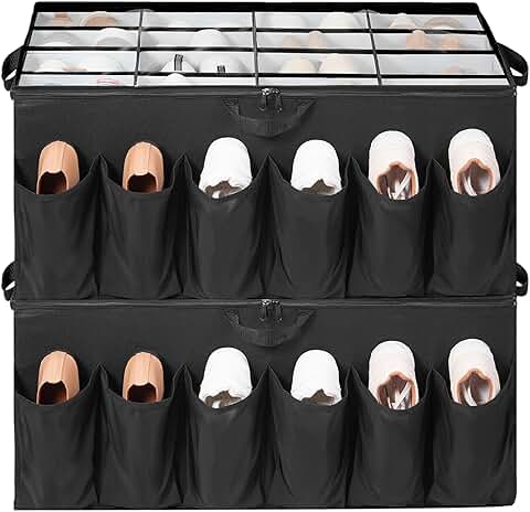2-Pack Shoe Organizer with Clear Cover and Adjustable Dividers