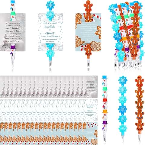 60 Christmas Stackable Pencils with Snowman Snowflake and Gingerbread Designs